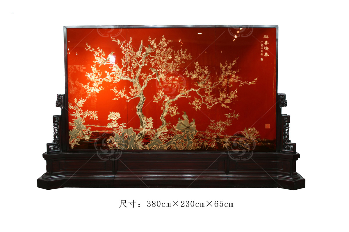 平磨螺鈿《群喜鳴春》地屏