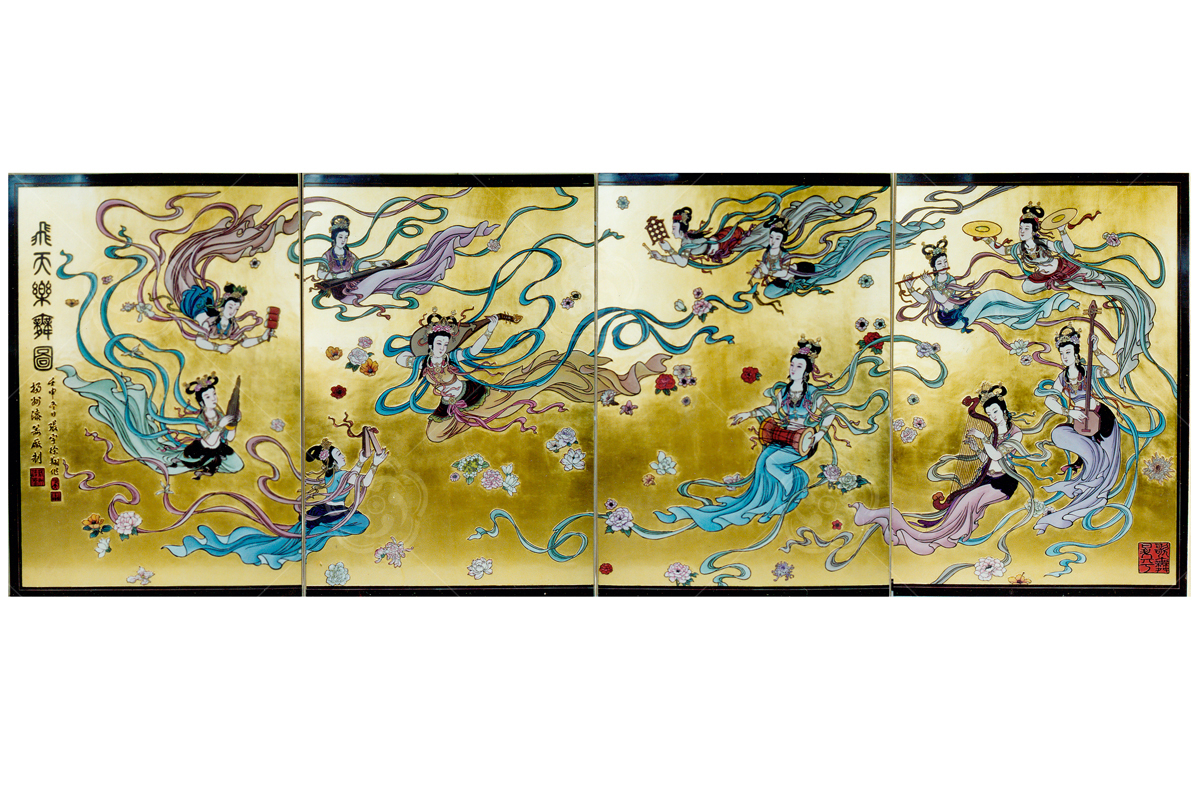 刻漆壁畫《飛天樂(lè)舞圖》